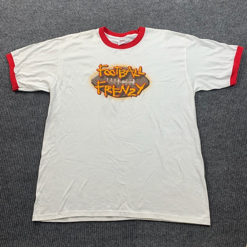 VTG Anvil T Shirt Mens XL White Ring Tee Back Hit Football Frenzy NFL‎ Cotton